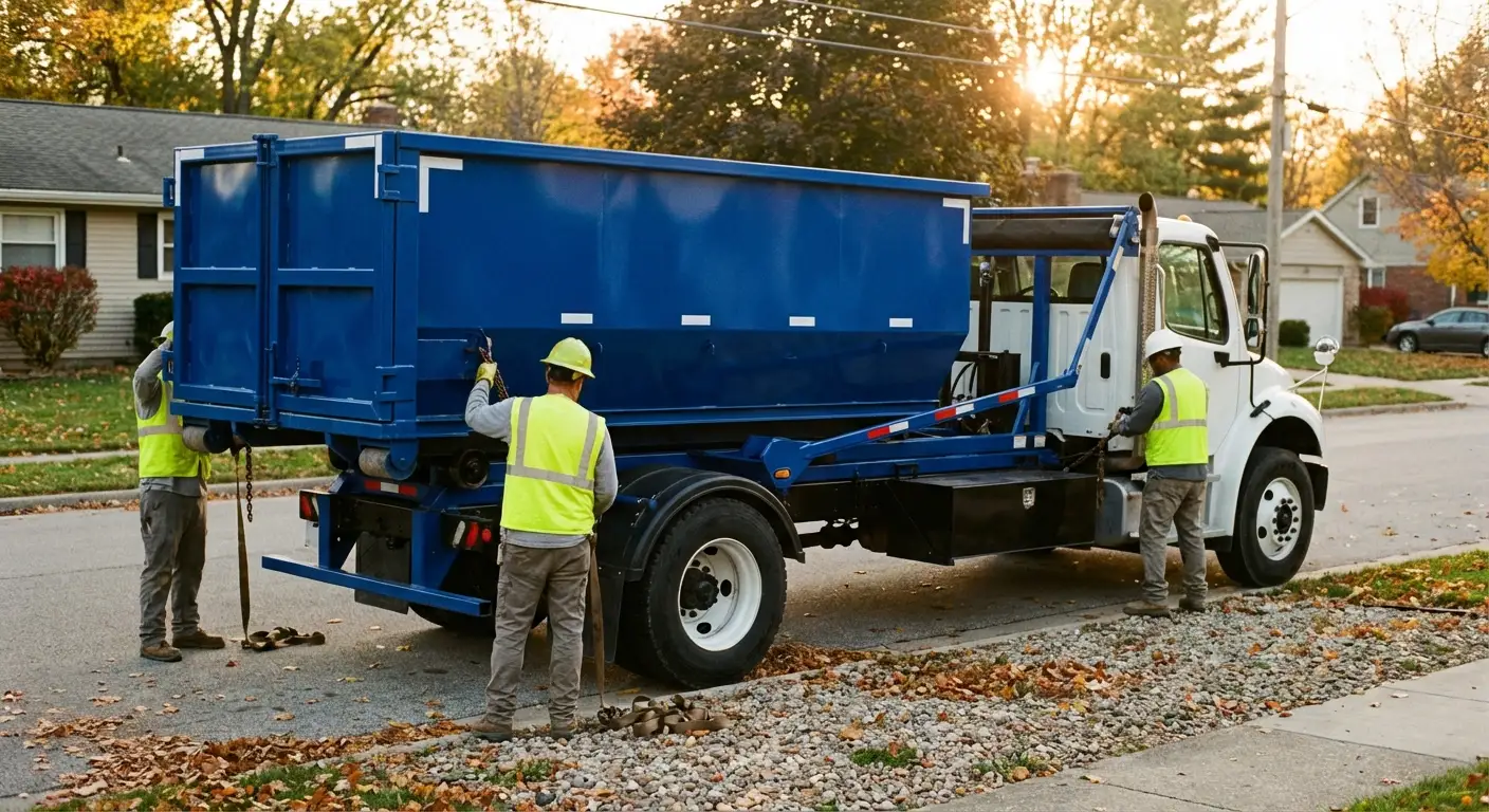 Roll-off dumpster delivery truck in Brentwood, CA