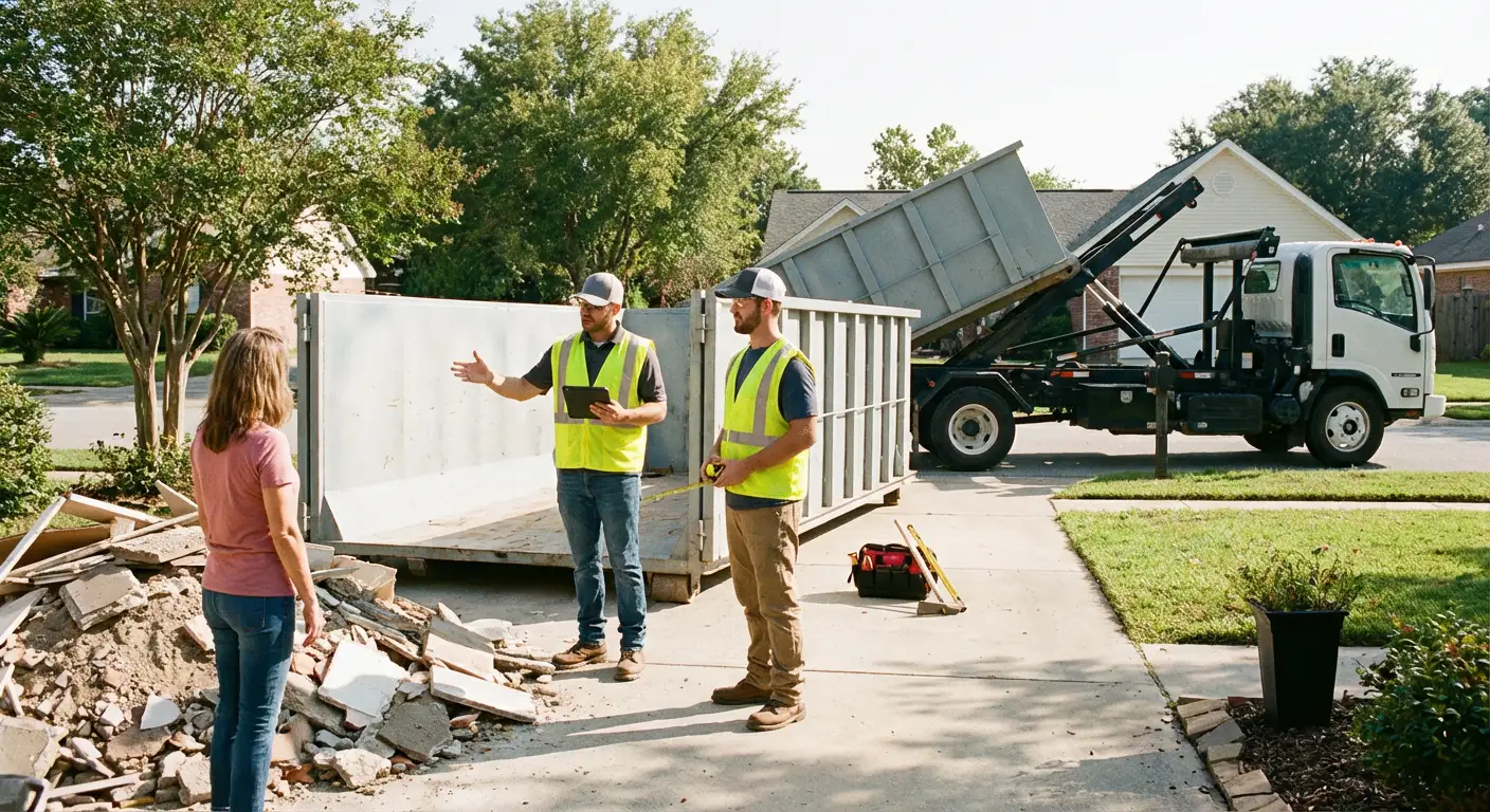 East County Dumpster Rental dumpster delivery truck in Brentwood, CA